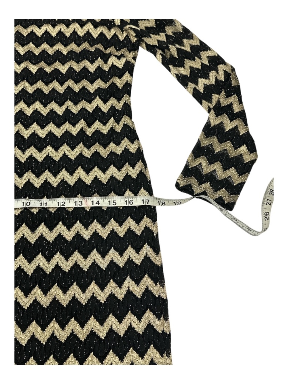 Jessica Howard Black Gold Chevron Lace Dress Size 8 Metallic Long Sleeve - Picture 6 of 10